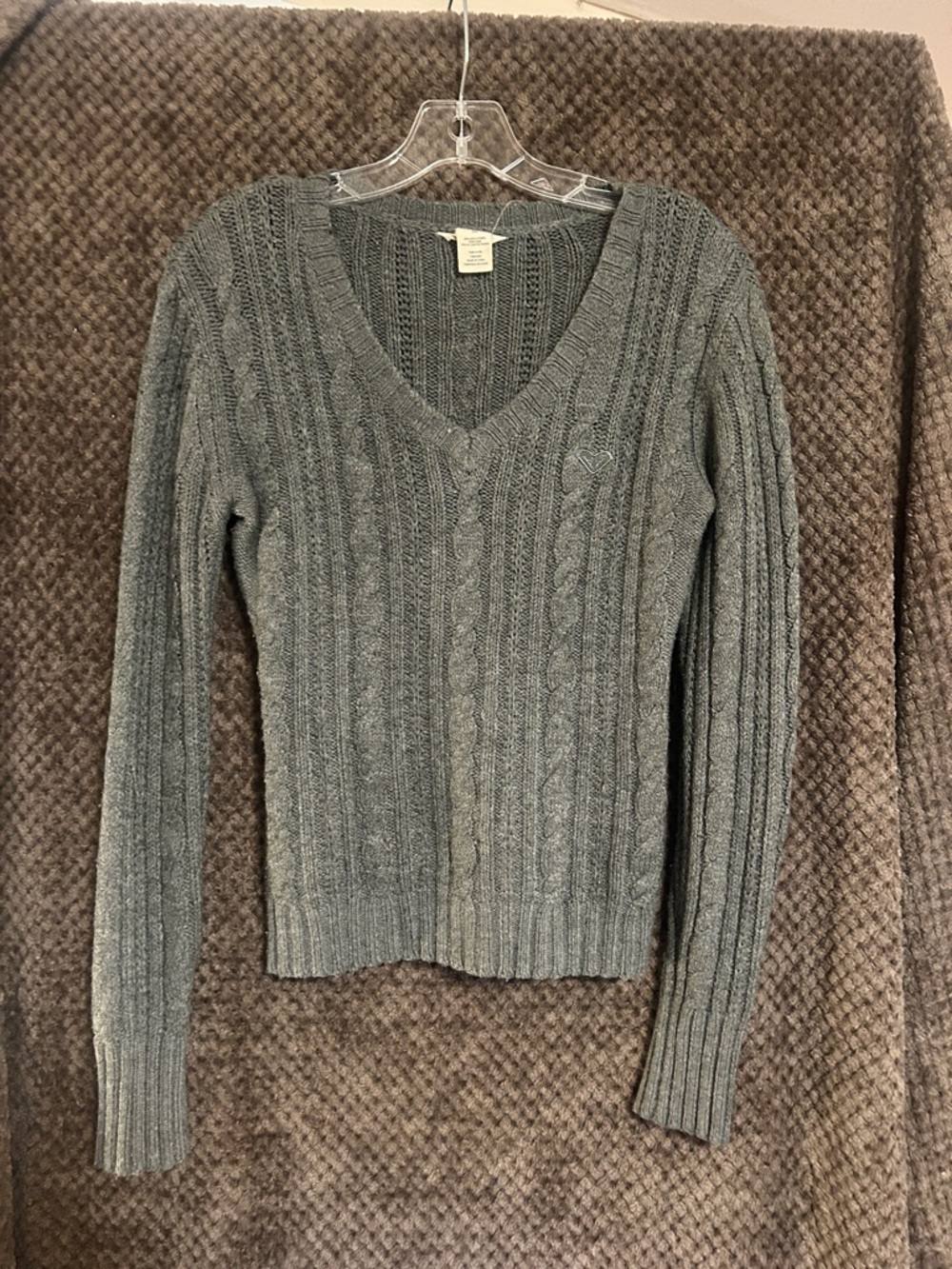 Cable Knit V-Neck Women's Sweater - Gray